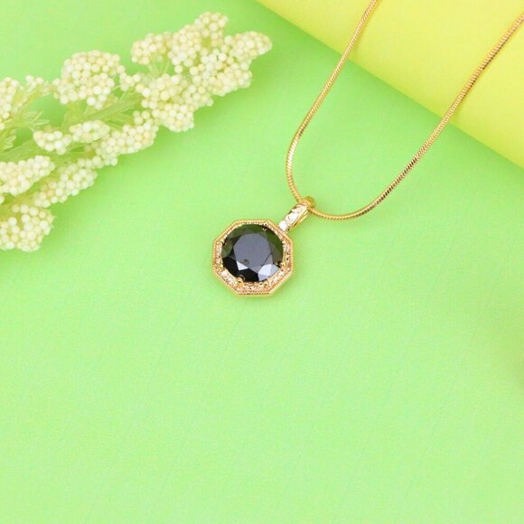"Bold Black Gem Pendant in Rose Gold Octagon Setting, XPPT1389 - Picture 12 of 13